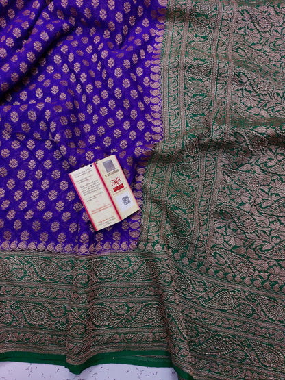 Banarasi Pure Khaddi Georgette silk saree- purple - green