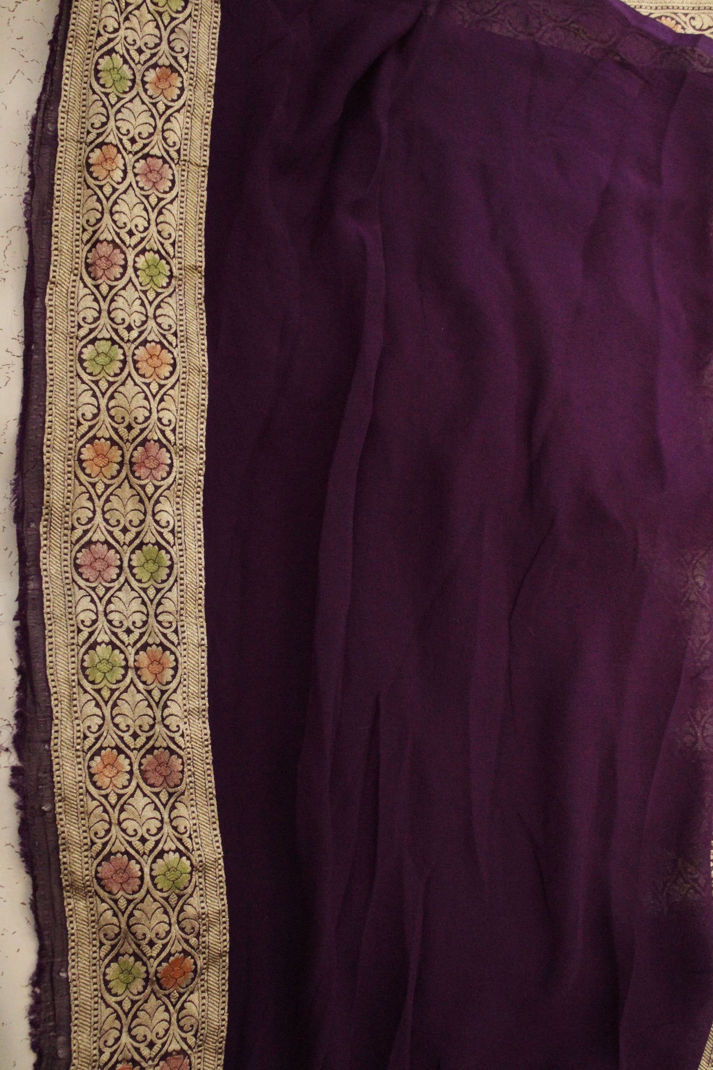 Banarasi Rangkat Pure Khaddi Georgette silk saree Equal Border- purple