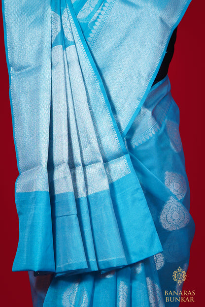 Banarasi Handwoven cotton silk saree allover paan Buta with iskat border