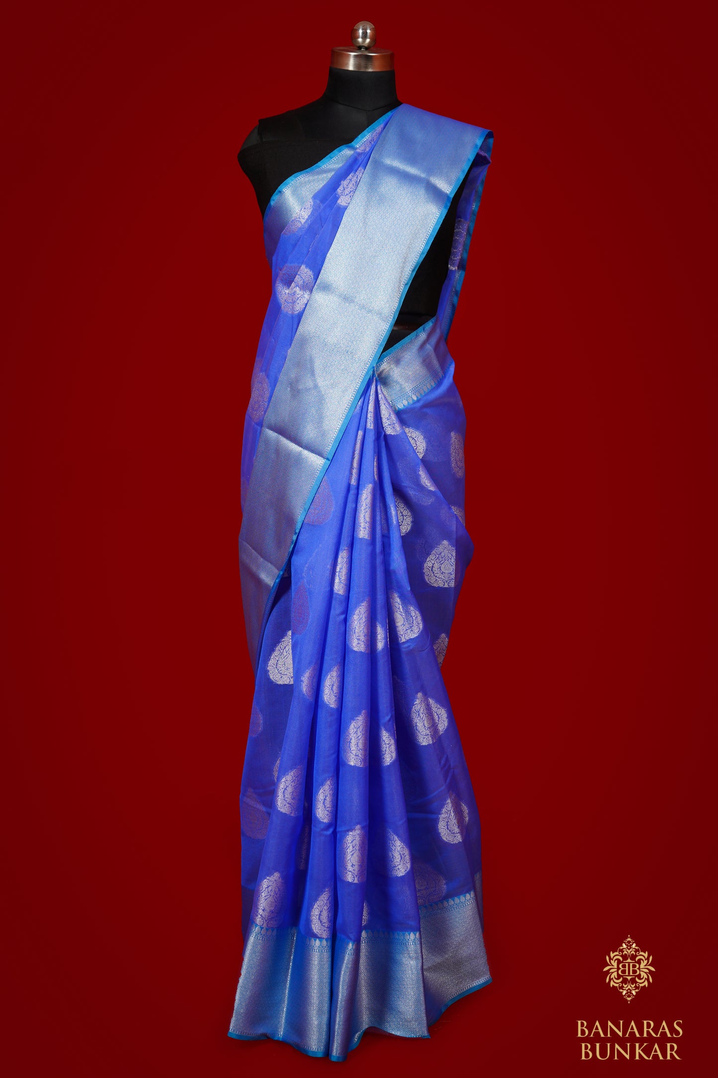Banarasi Handwoven cotton silk saree allover paan Buta with iskat border