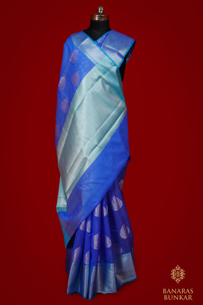 Banarasi Handwoven cotton silk saree allover paan Buta with iskat border