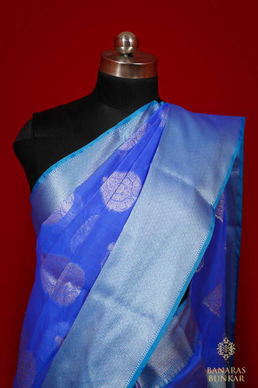 Banarasi Handwoven cotton silk saree allover paan Buta with iskat border