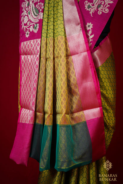 Banarasi Handwoven cotton silk saree allover paan Buta with iskat border