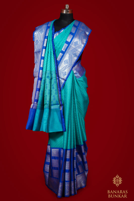 Banarasi Handwoven Kora Muslin Tanchoi silk saree with iskat border