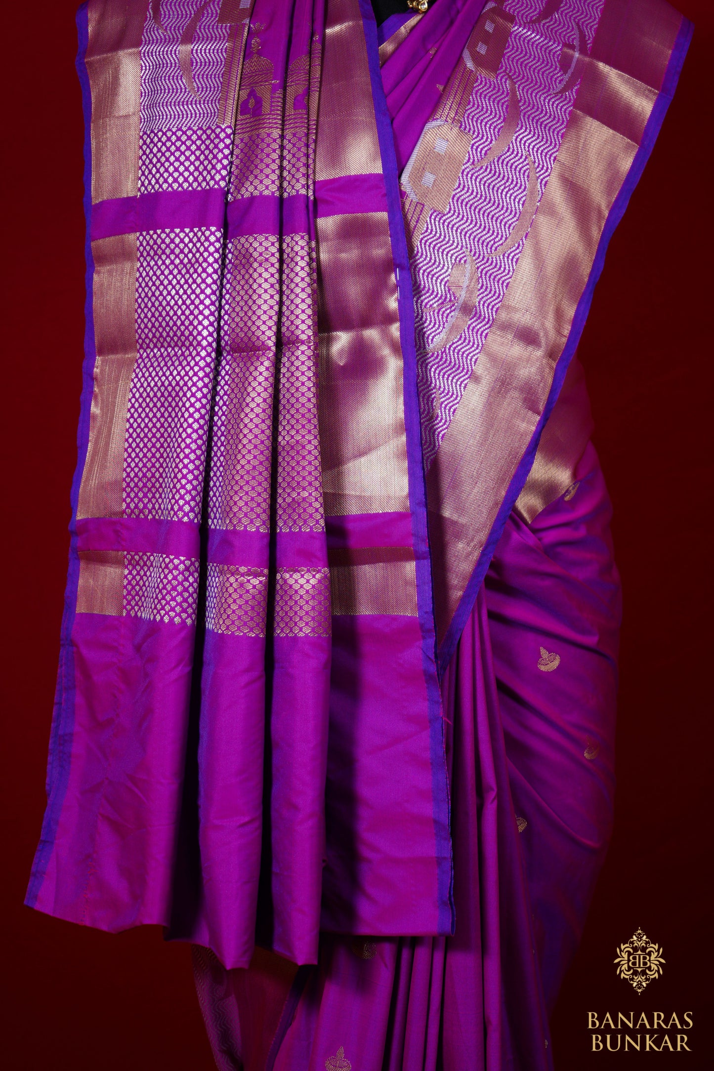 Banarasi Georgette silk saree cashew Nut Buti with skirt Border