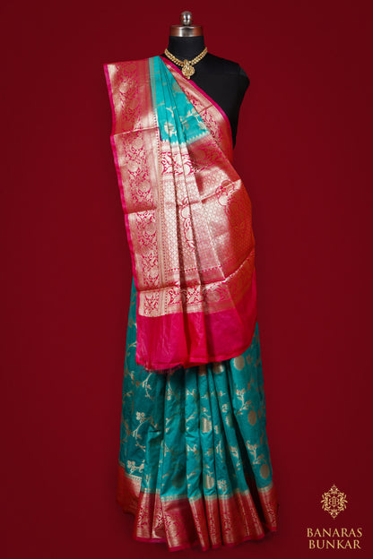 Banarasi Georgette silk saree cashew Nut Buti with skirt Border