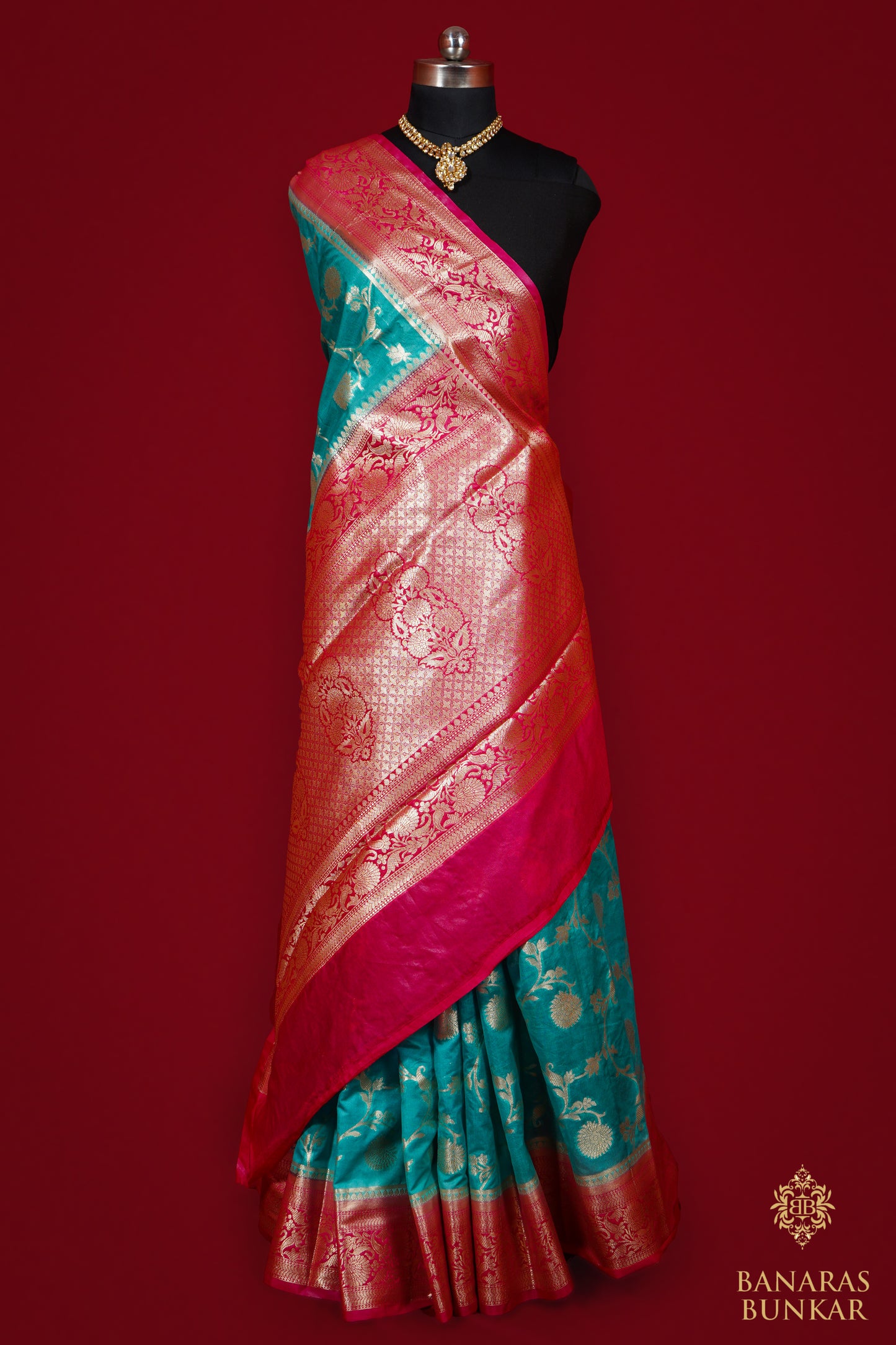 Banarasi Georgette silk saree cashew Nut Buti with skirt Border