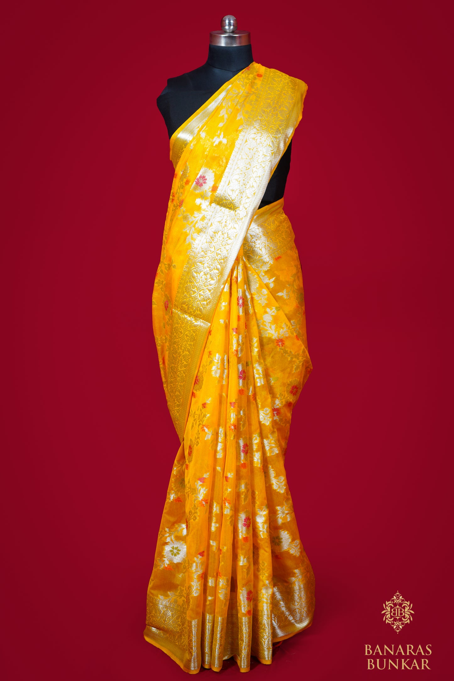 Banarasi Semi Georgette silk saree Alfi Meenakari Buta Pattern