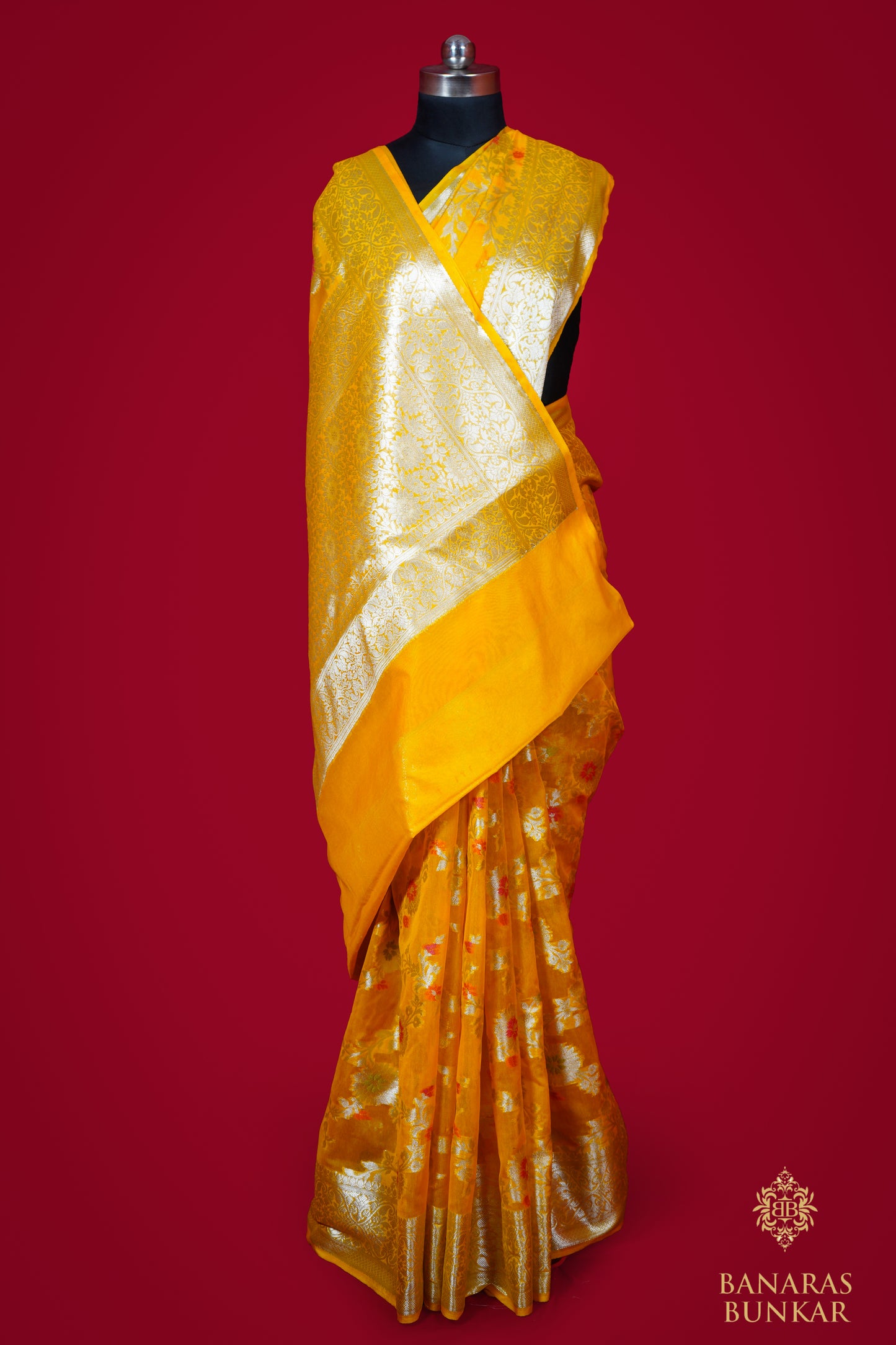 Banarasi Semi Georgette silk saree Alfi Meenakari Buta Pattern