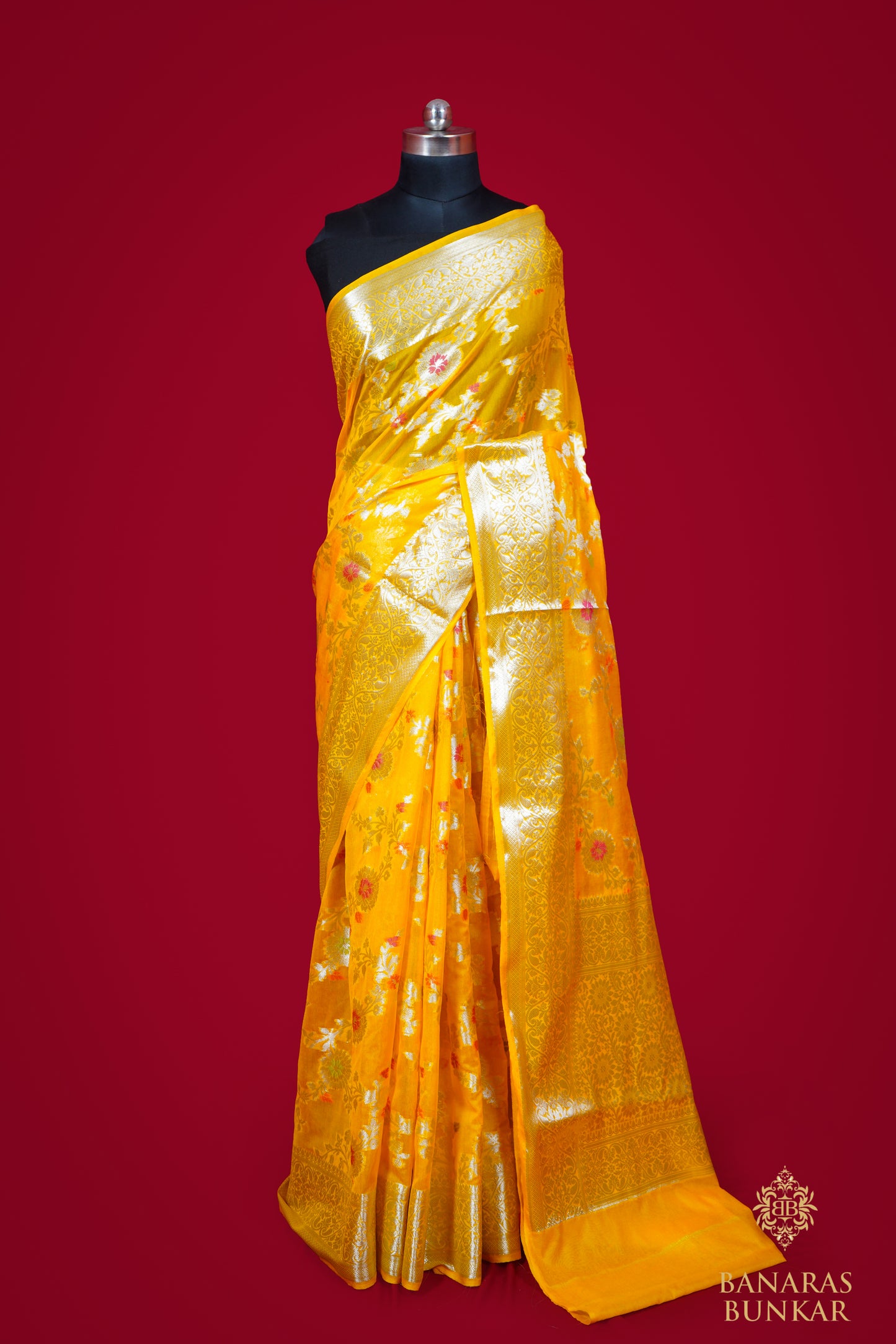 Banarasi Semi Georgette silk saree Alfi Meenakari Buta Pattern