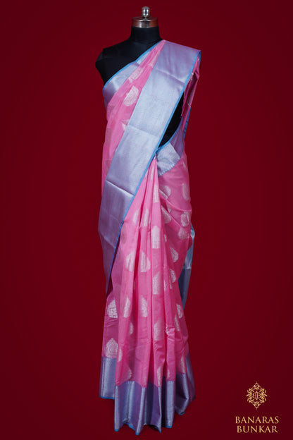 Banarasi Handwoven cotton silk saree allover paan Buta with iskat border