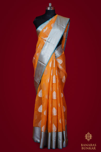 Banarasi Handwoven cotton silk saree allover paan Buta with iskat border