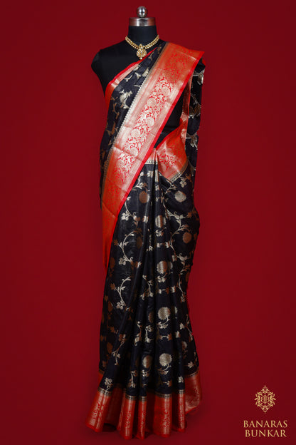 Banarasi Georgette silk saree cashew Nut Buti with skirt Border