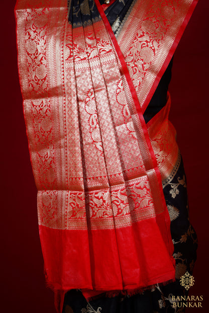 Banarasi Georgette silk saree cashew Nut Buti with skirt Border