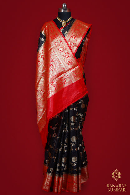 Banarasi Georgette silk saree cashew Nut Buti with skirt Border