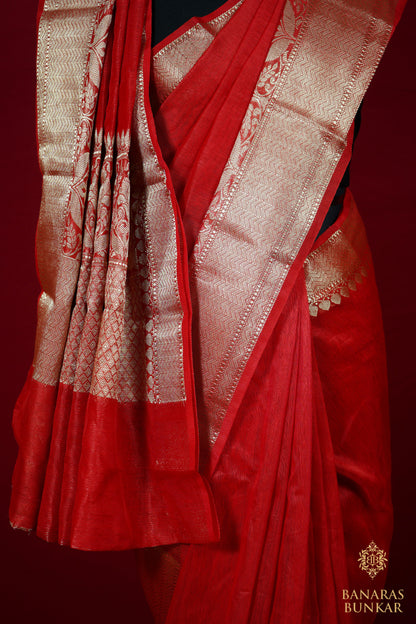 Banarasi Handloom Linen silk saree allover plane with skirt Border