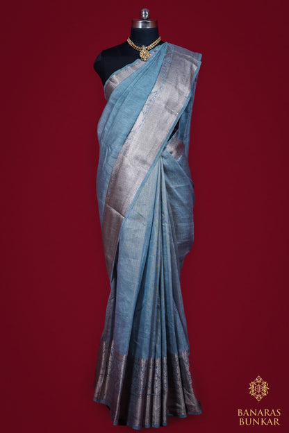 Banarasi Handloom Linen silk saree allover plane with skirt Border