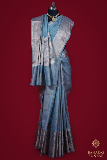 Banarasi Handloom Linen silk saree allover plane with skirt Border