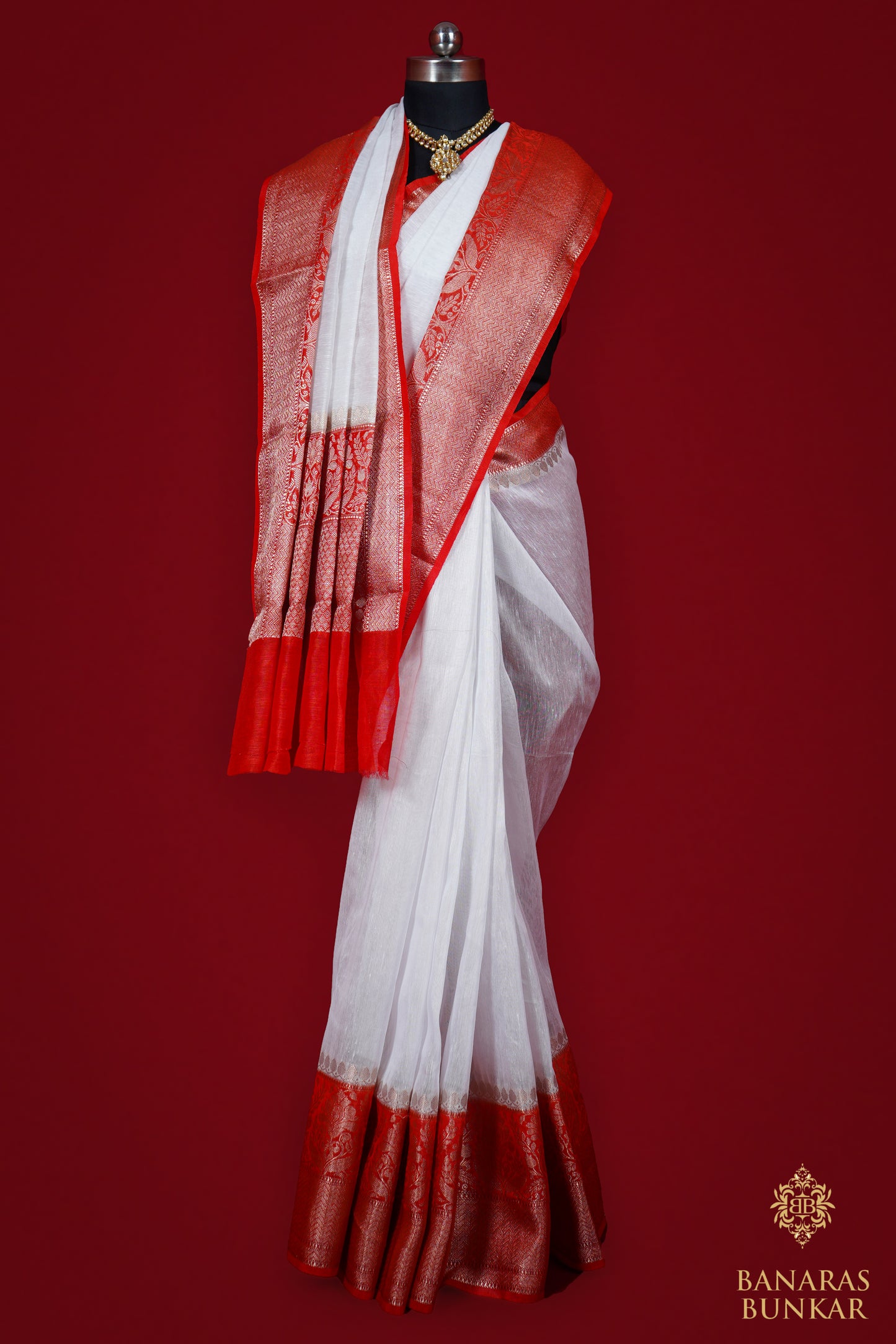 Banarasi Handloom Linen silk saree allover plane with skirt Border