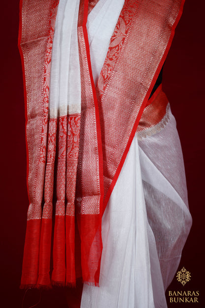 Banarasi Handloom Linen silk saree allover plane with skirt Border