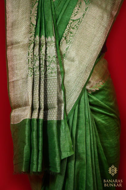 Banarasi Handloom Linen silk saree allover plane with skirt Border