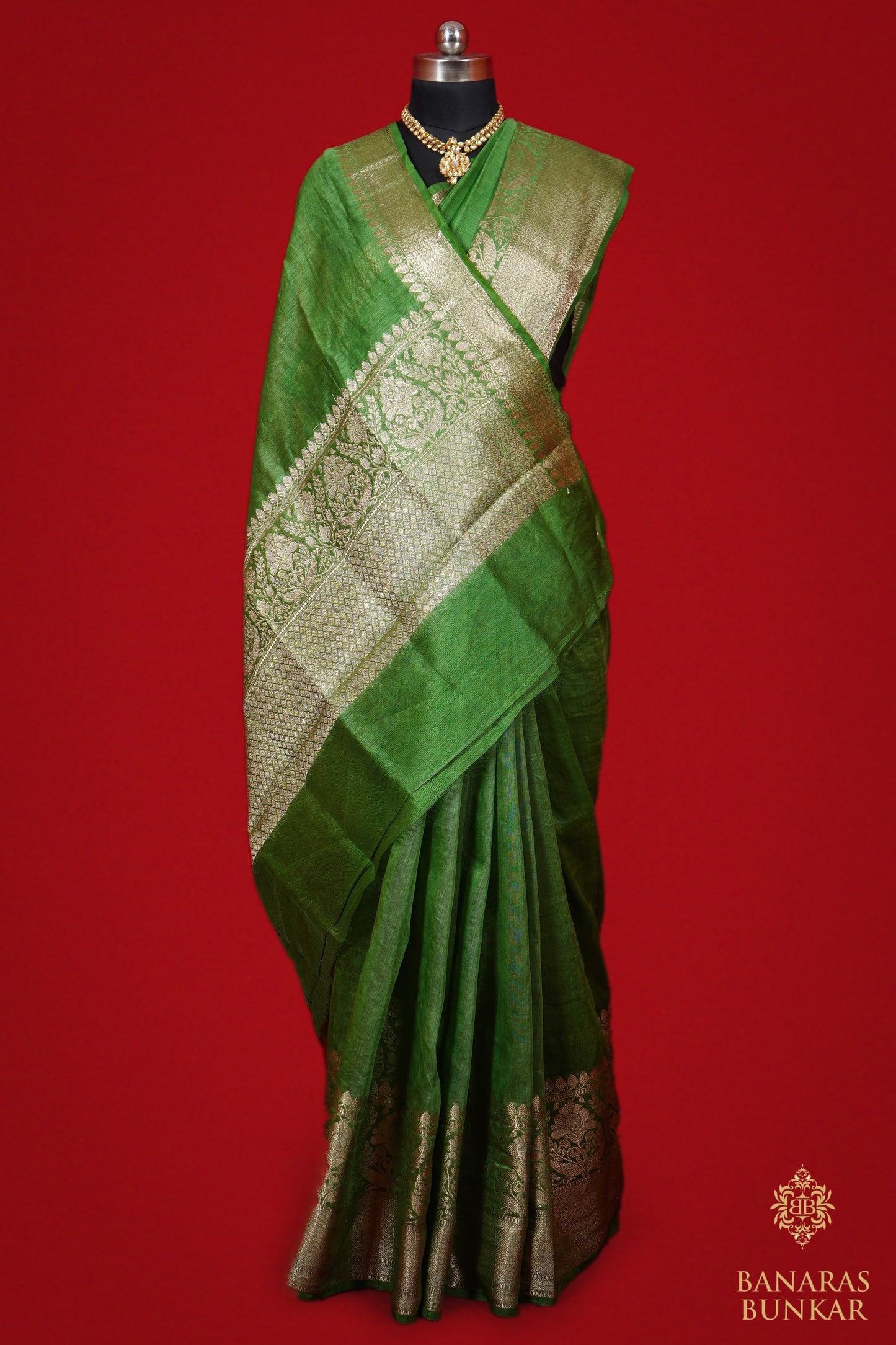 Banarasi Handloom Linen silk saree allover plane with skirt Border