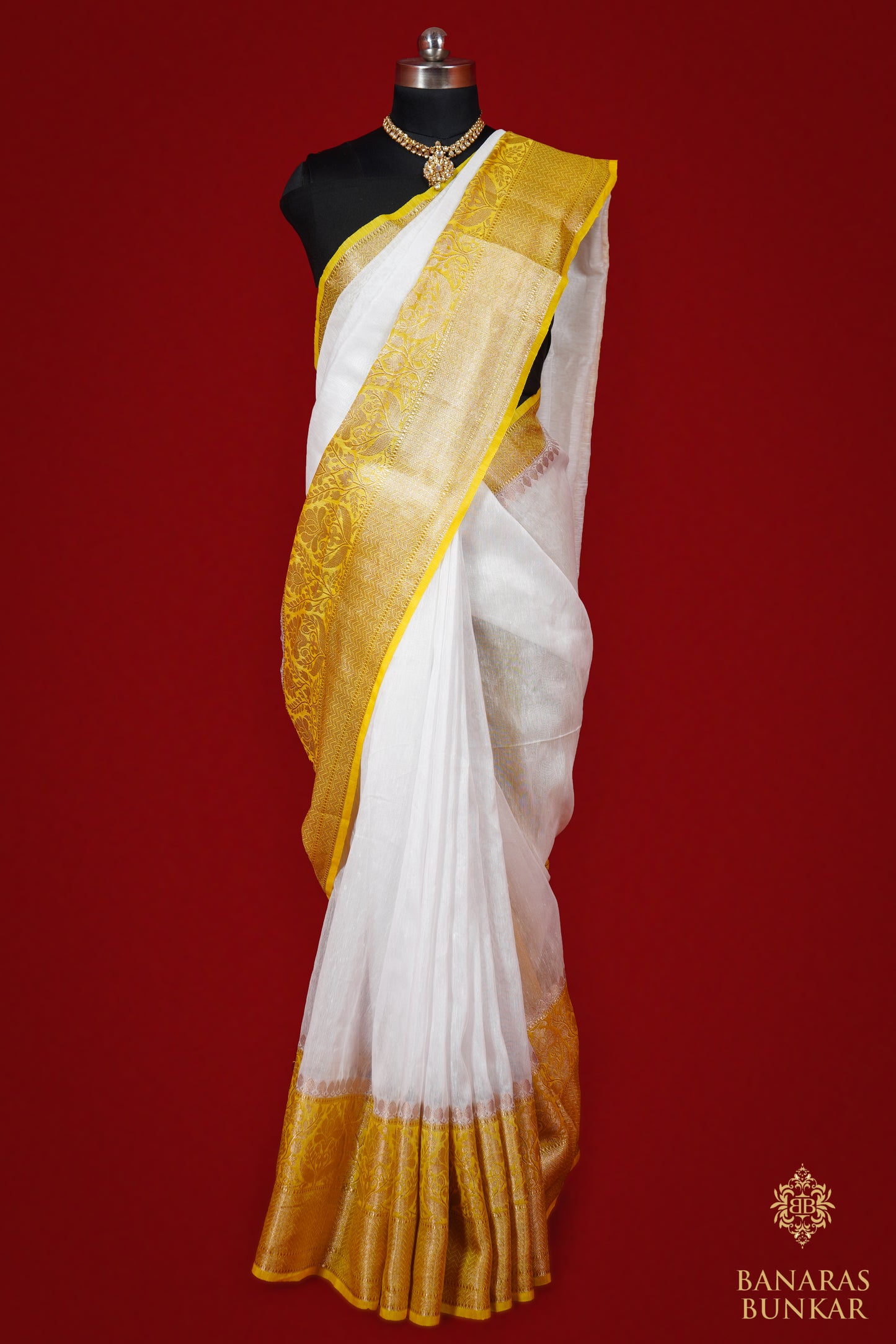 Banarasi Handloom Linen silk saree allover plane with skirt Border