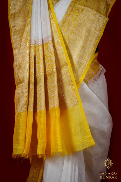 Banarasi Handloom Linen silk saree allover plane with skirt Border