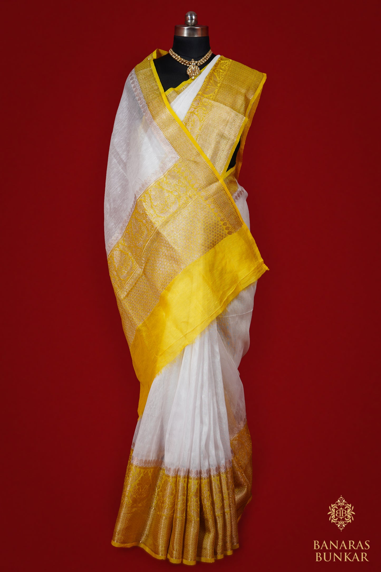 Banarasi Handloom Linen silk saree allover plane with skirt Border