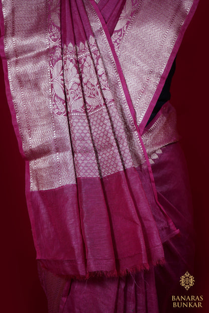 Banarasi Handloom Linen silk saree allover plane with skirt Border