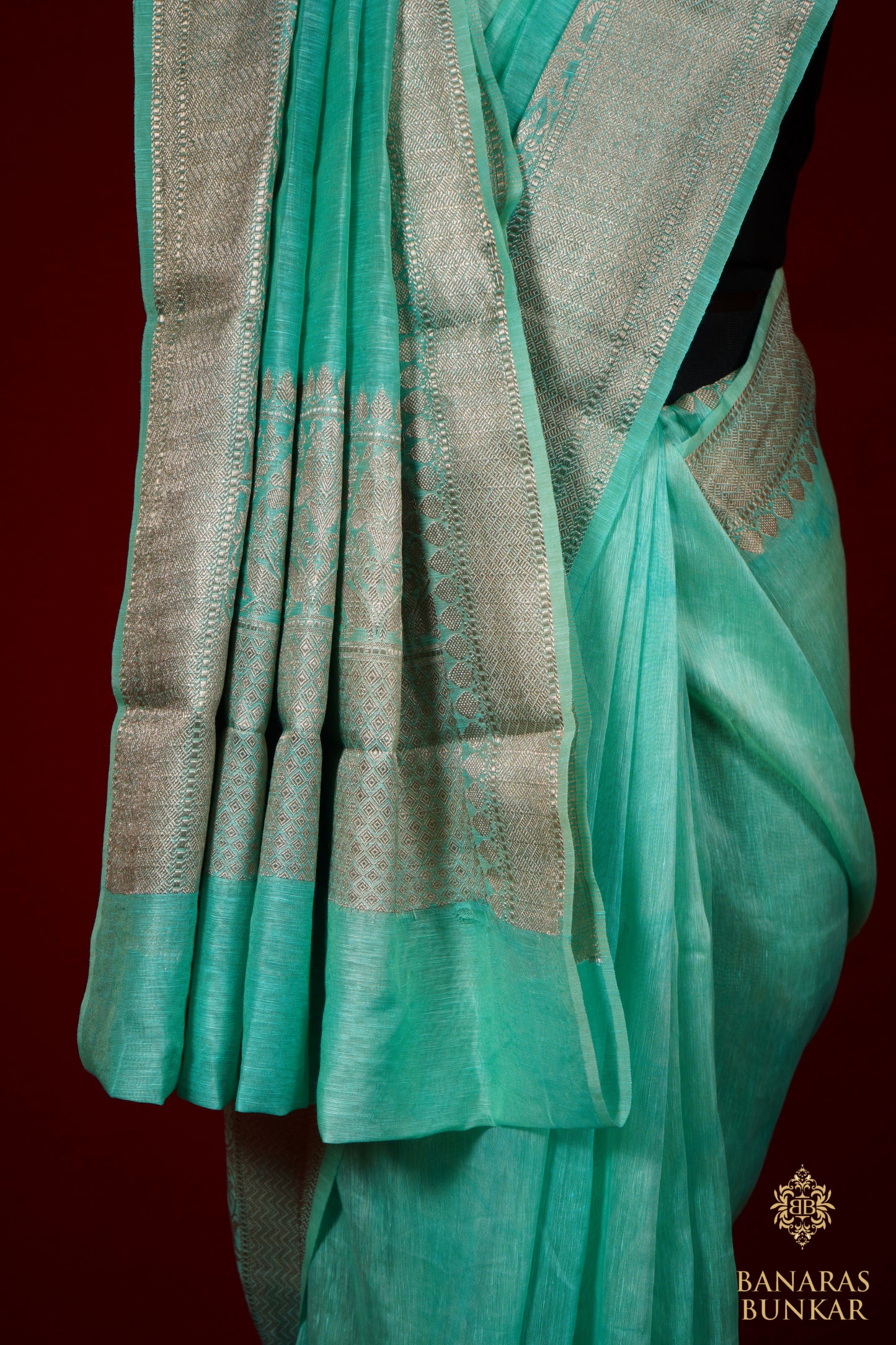 Banarasi Handloom Linen silk saree allover plane with skirt Border