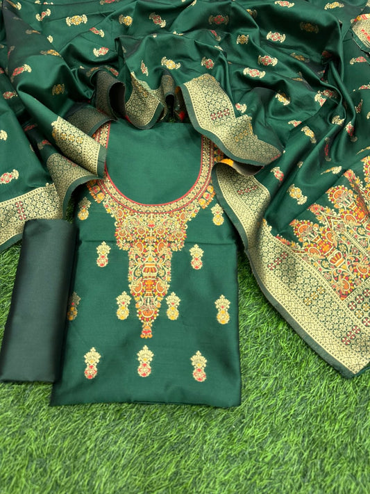 Banarasi handloom soft silk neck design suit