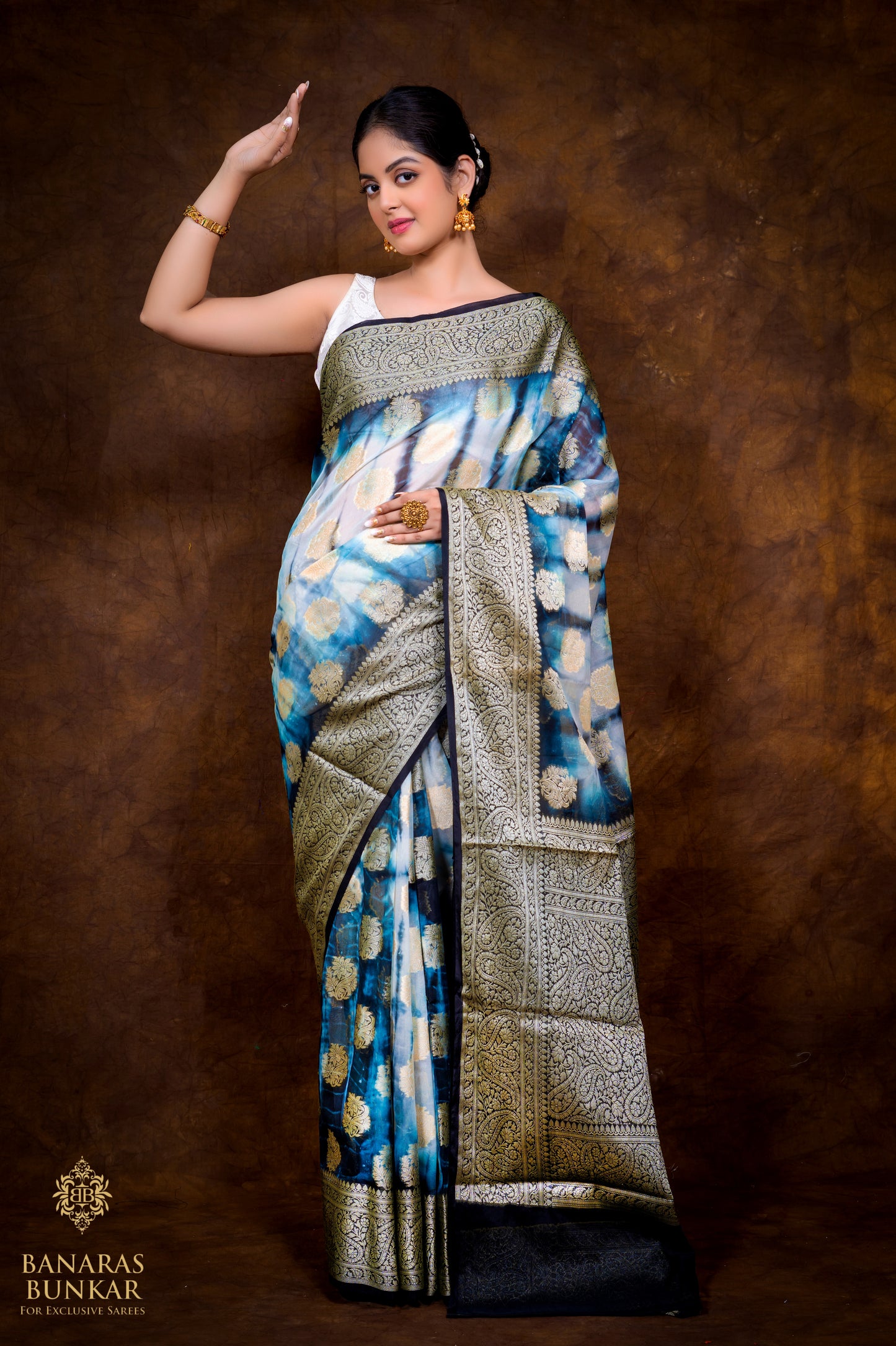 Banarasi Shibori Georgette silk saree buta with Equal Border