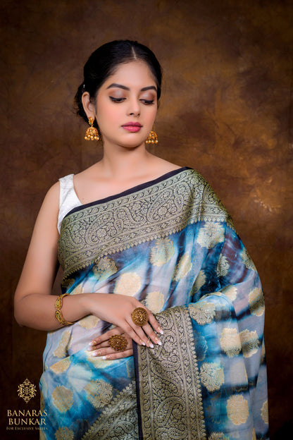 Banarasi Shibori Georgette silk saree buta with Equal Border