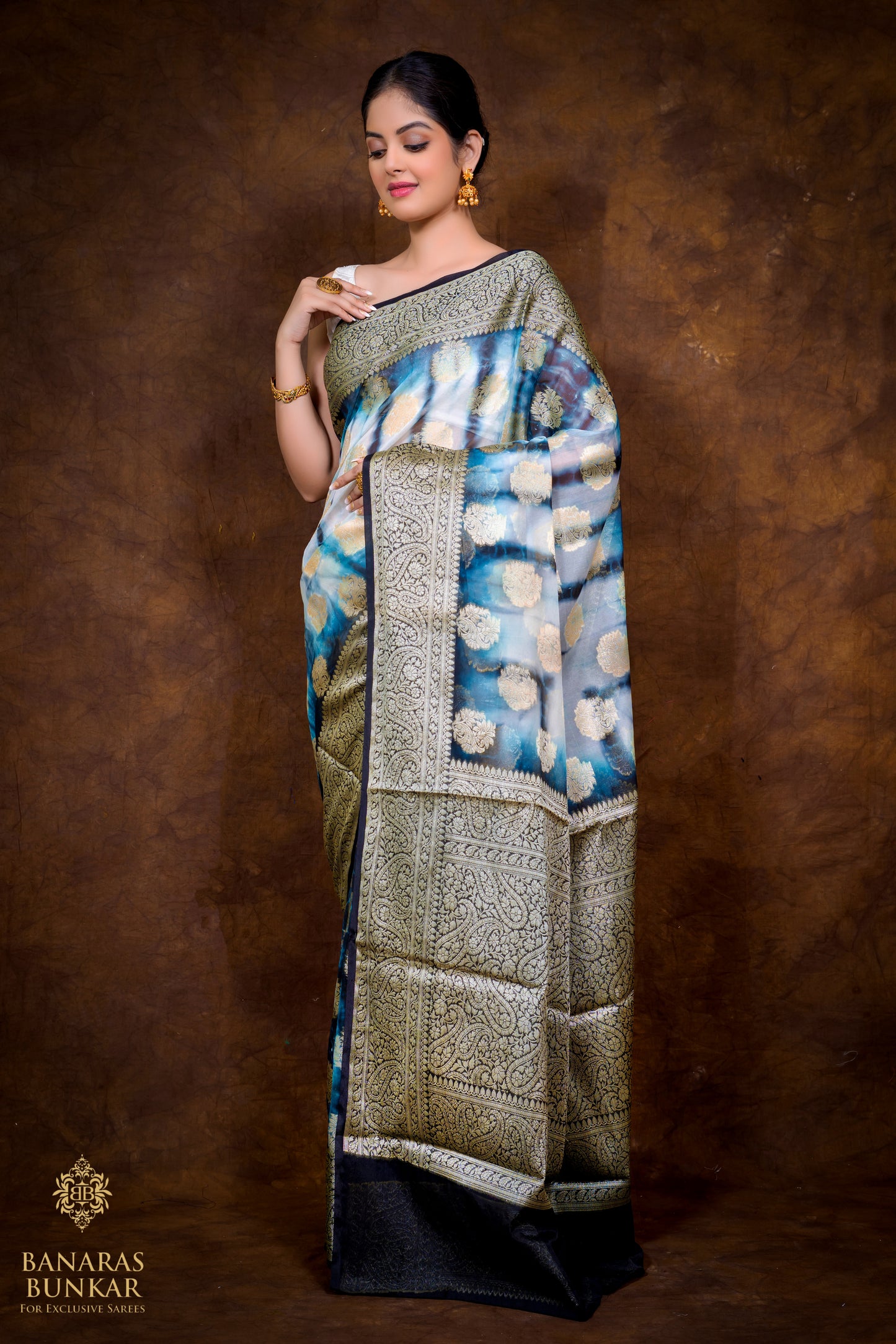 Banarasi Shibori Georgette silk saree buta with Equal Border