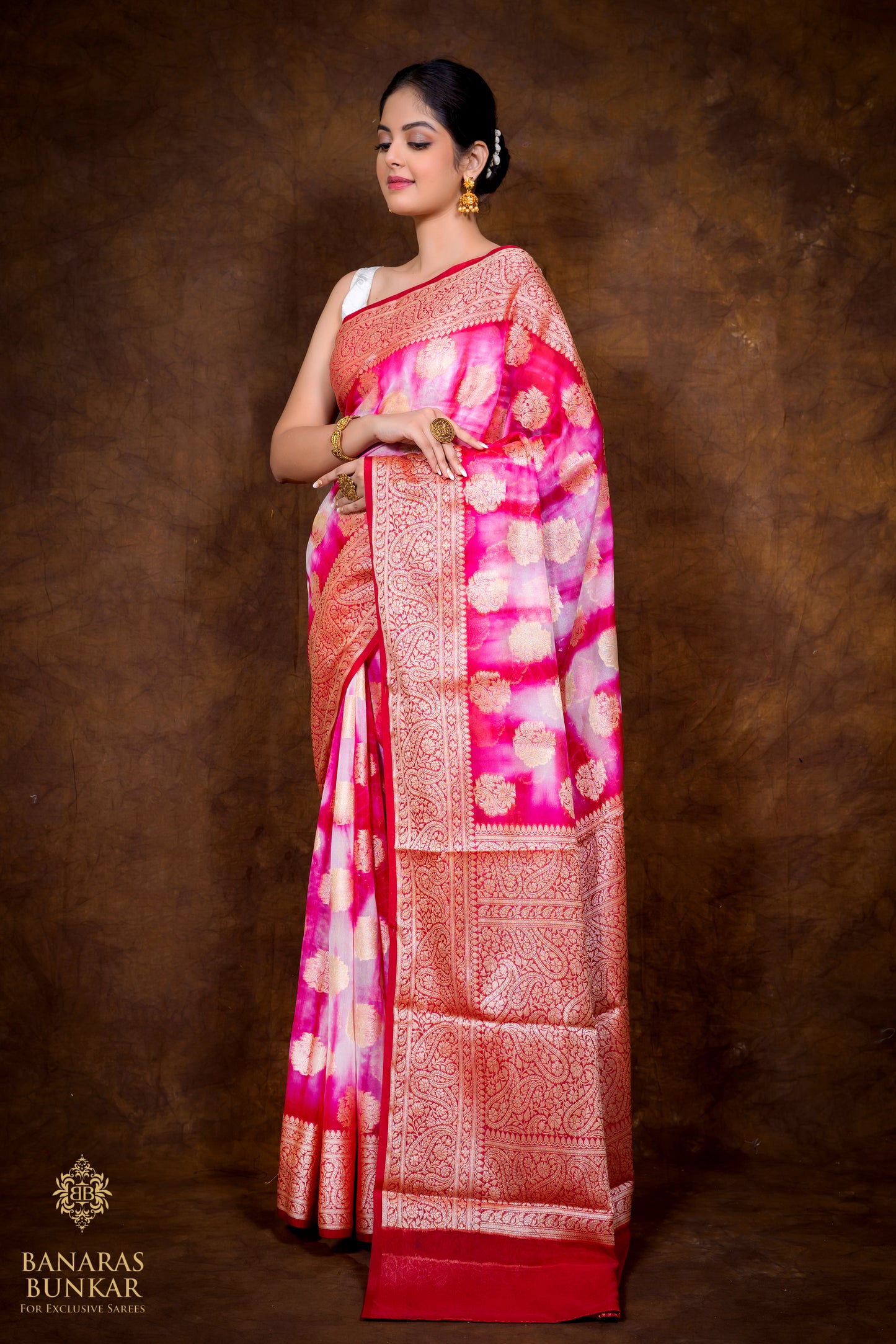 Banarasi Shibori Semi Georgette silk saree buta with Equal Border