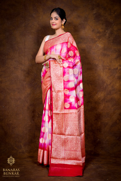 Banarasi Shibori Semi Georgette silk saree buta with Equal Border