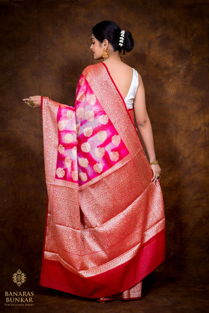 Banarasi Shibori Semi Georgette silk saree buta with Equal Border