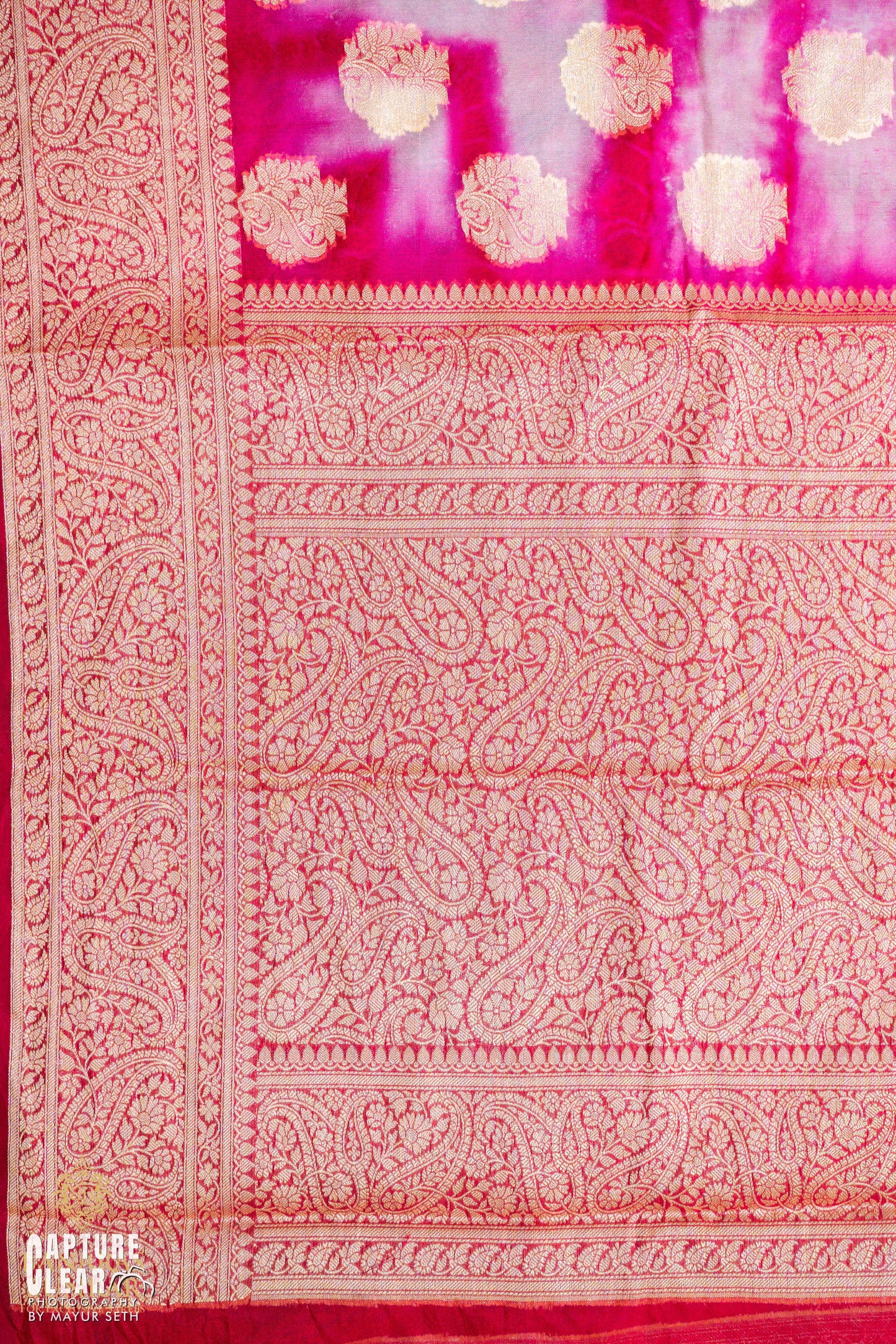 Banarasi Shibori Semi Georgette silk saree buta with Equal Border