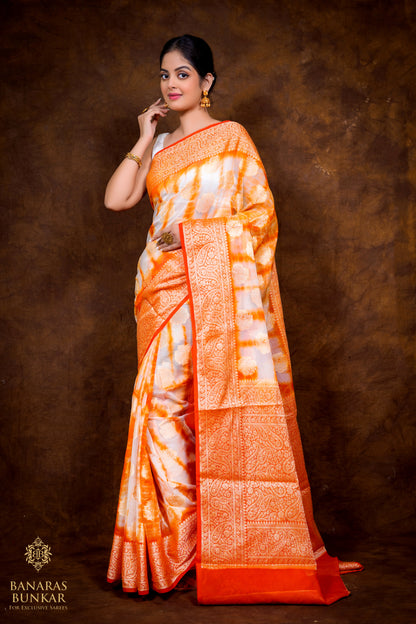 Banarasi Semi Shibori Georgette silk saree buta with Equal Border