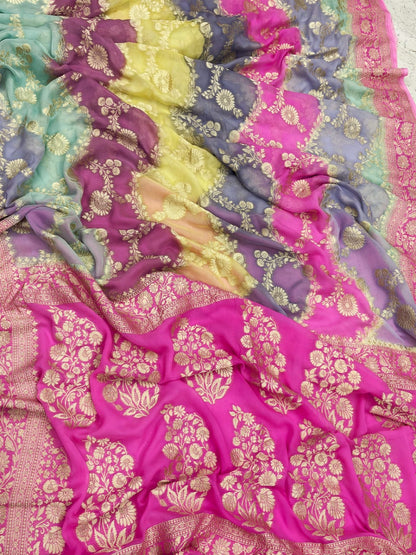 Banarasi hand Print Rangkat khaddi Georgette silk saree