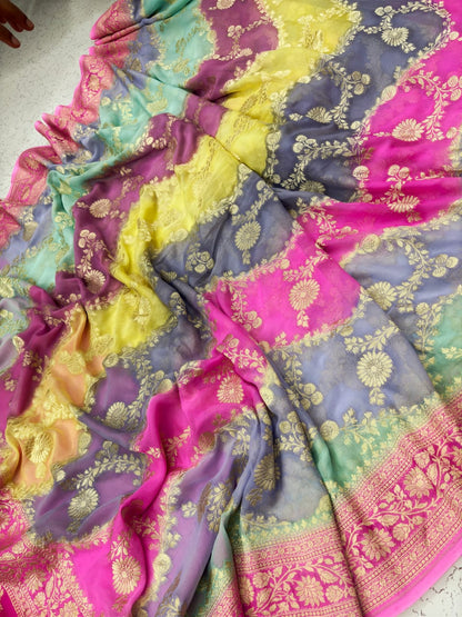 Banarasi hand Print Rangkat khaddi Georgette silk saree