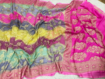 Banarasi hand Print Rangkat khaddi Georgette silk saree