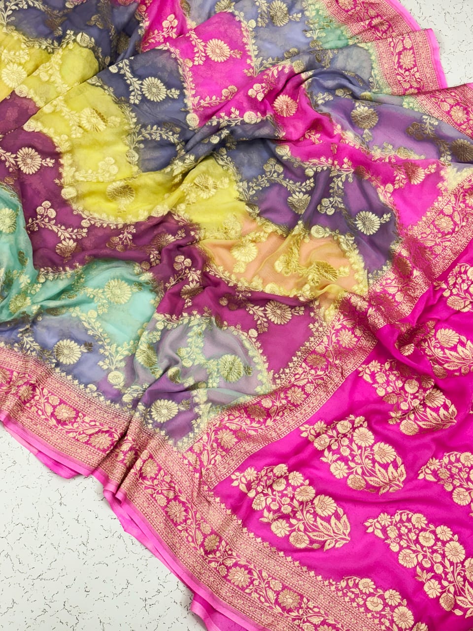 Banarasi hand Print Rangkat khaddi Georgette silk saree