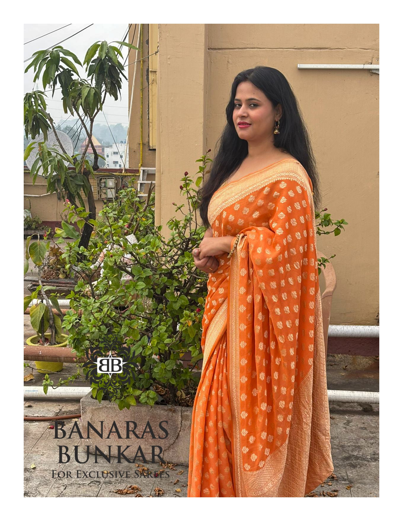 Banarasi Handloom Pure Khaddi Georgette Saree with Allover Buti & Water Zari Designer Pallu