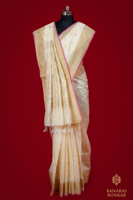 Banarasi Handloom Cotton silk saree allover Buti design weaved at Gold zari