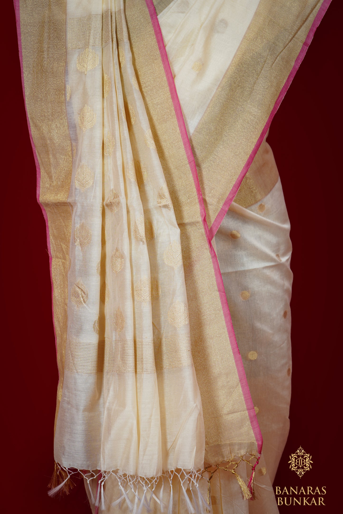 Banarasi Handloom Cotton silk saree allover Buti design weaved at Gold zari