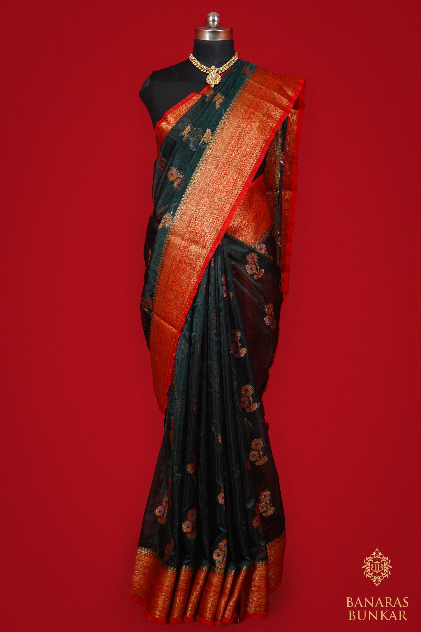 Banarasi Semi Georgette silk saree cashew Nut Buti with skirt Border