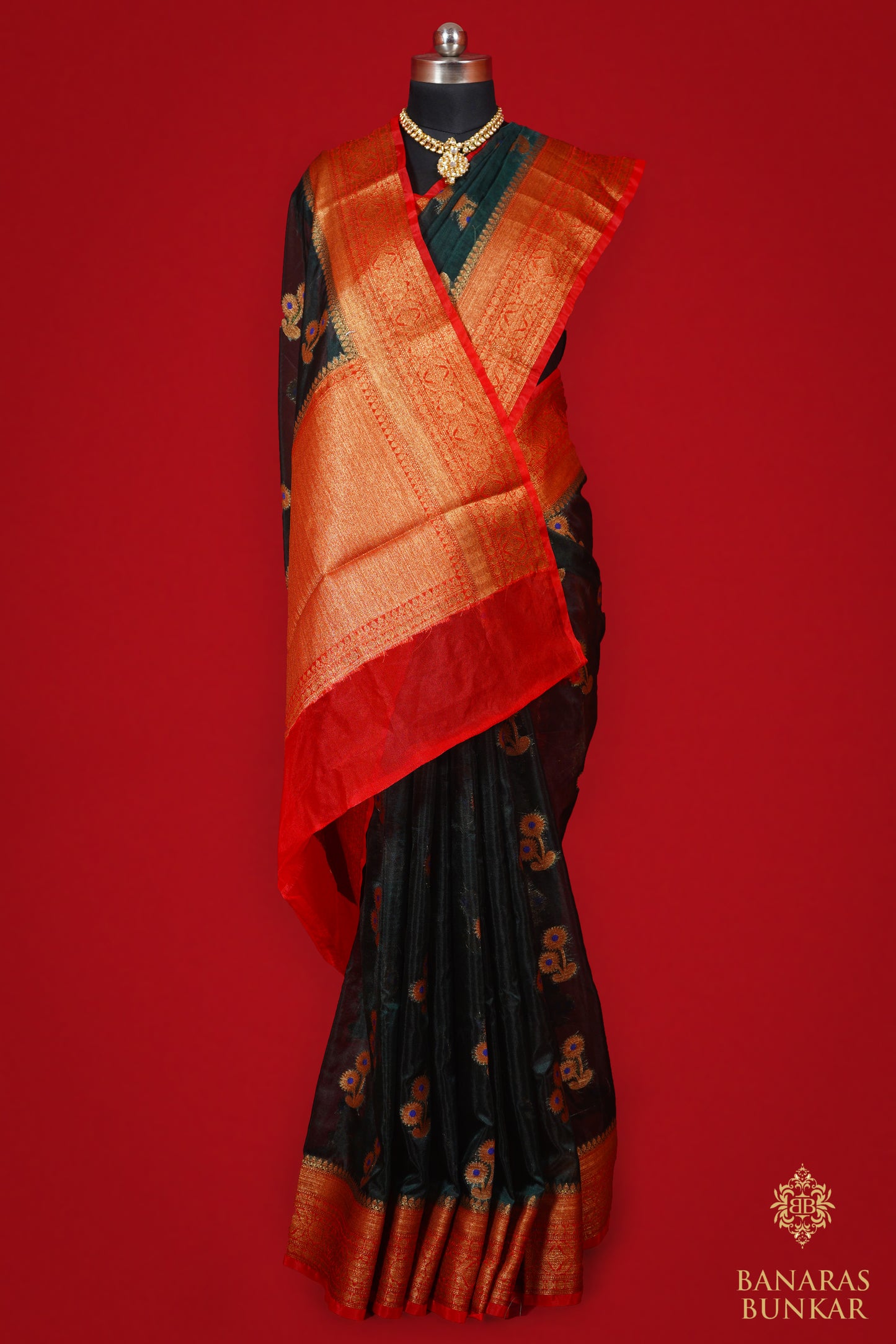 Banarasi Semi Georgette silk saree cashew Nut Buti with skirt Border