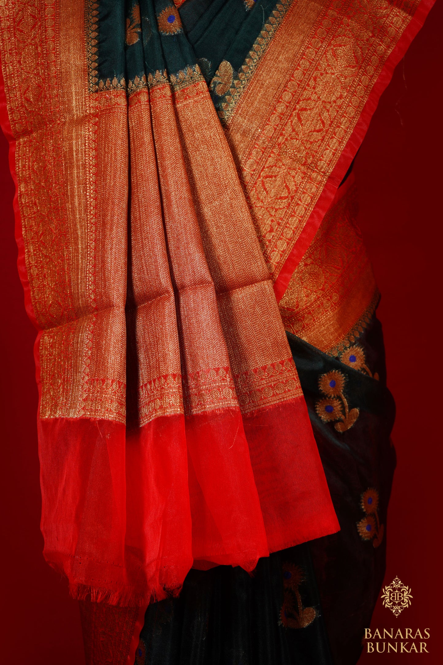 Banarasi Semi Georgette silk saree cashew Nut Buti with skirt Border